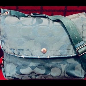 Coach Kyra F19680 Teal Signature Canvas Crossbody